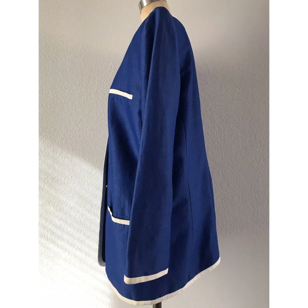 Vintage 1990s Blue Ramie Single Button Chic Blazer Jacket Womens Size M